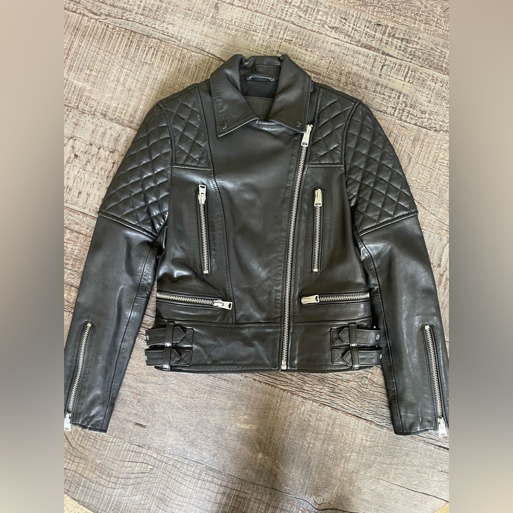 NWOT AllSaints  “Esther” Leather Bomber Jacket. Size 4.